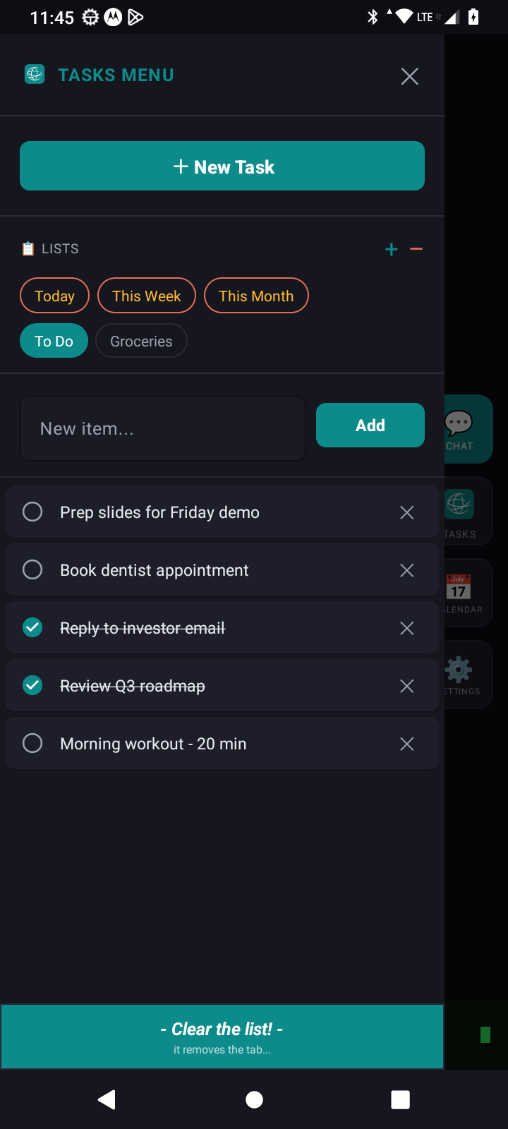 AI Frame tasks screen
